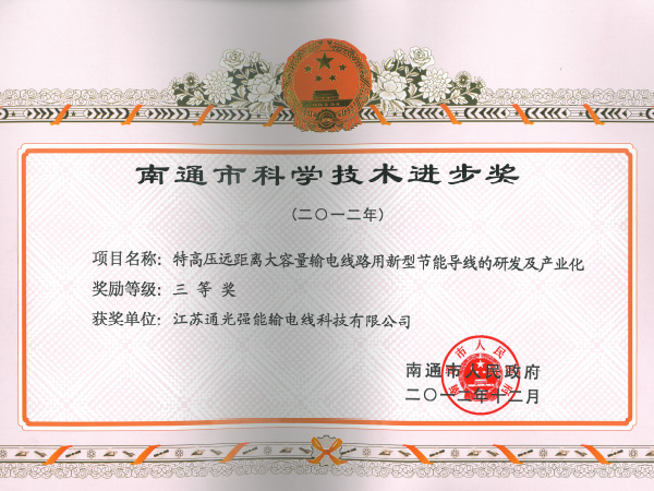 Nantong Science and Technology Progress Award--Third prize