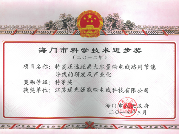海门科技进步奖-特等
